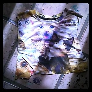 NWT Lrg tank crop top with cats & gold glitter